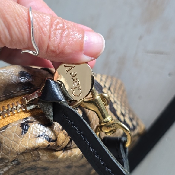 Clare V Women's. Midi Sac Bag Tan Spring Snake Evergreen/Navy/Red Stripe - Picture 7 of 11